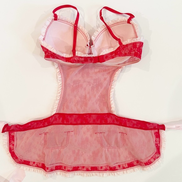 Victoria’s Secret 34C French Maid Red Lace Apron Lingerie - Picture 6 of 7